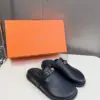 Hermès Women Black Leather Mules — Rounded Toe with Black Sole product view 5