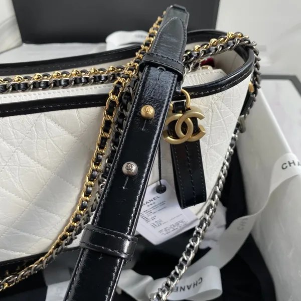 Chanel Gabrielle Medium 28 Hobo Bag In Black Mix White Calfskin product view 5
