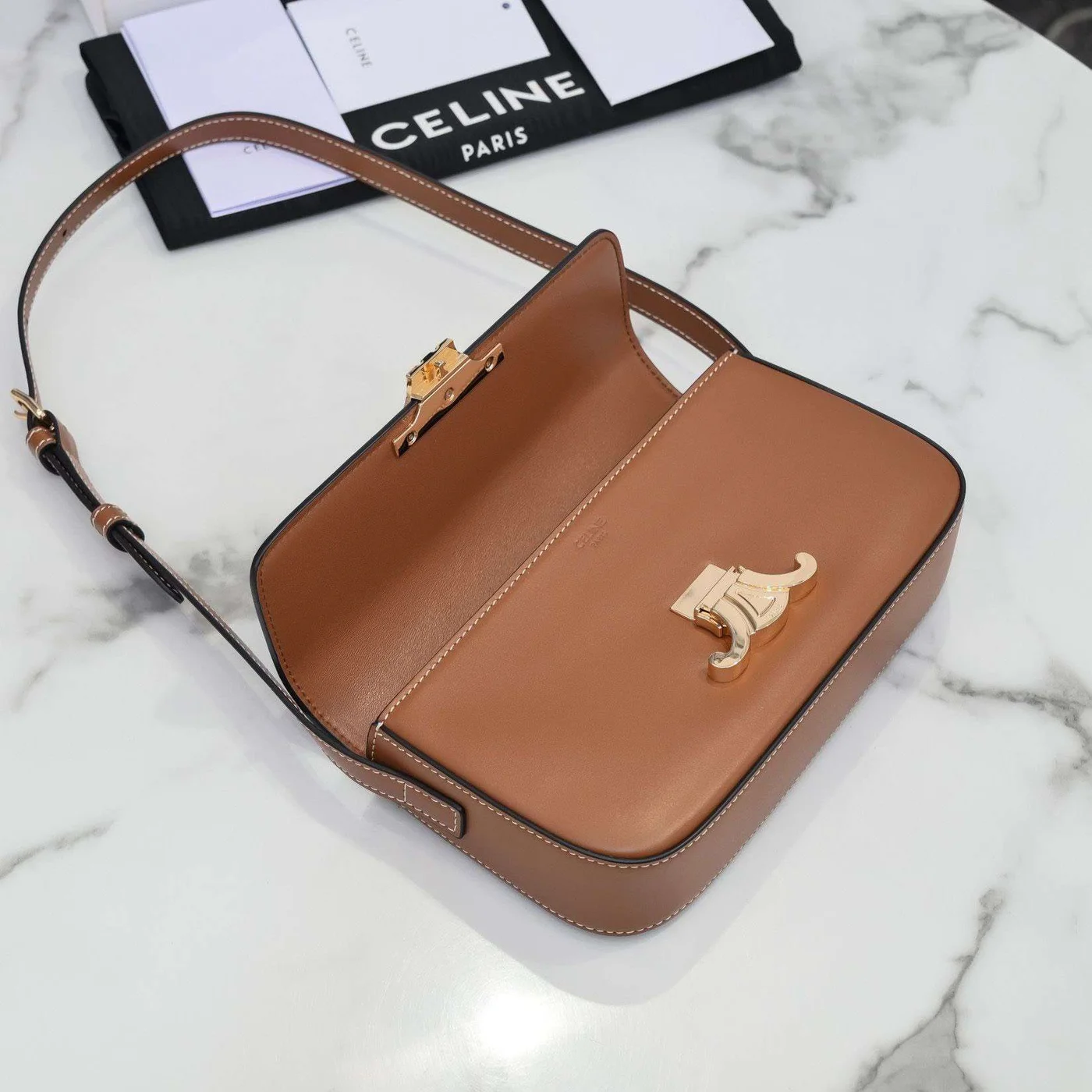 Celine Triomphe Brown Handbag Smooth Leather 20x12cm product view 4