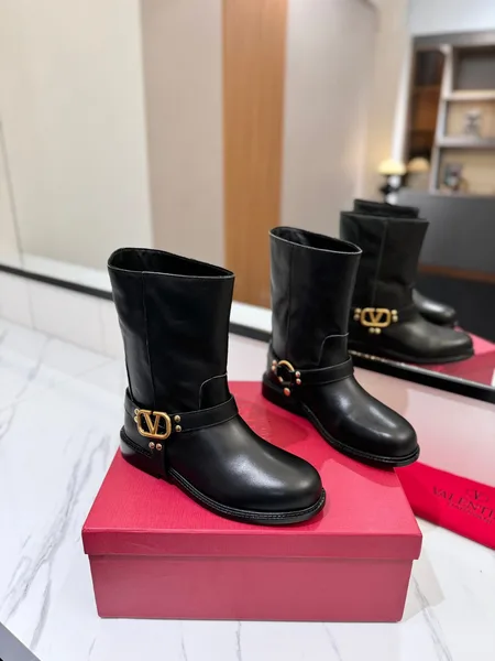 Valentino Women Black Leather Mid-Calf Boots product photo