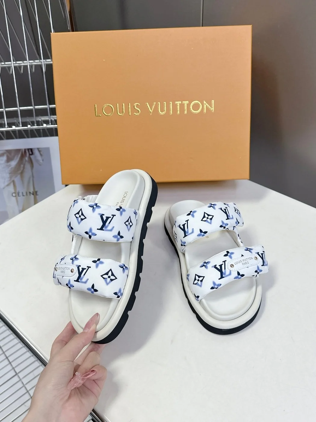 Louis Vuitton Women White Printed Fabric Sandals product view 5