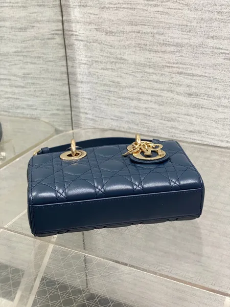 Dior Small Lady D‑Joy Bag 19 In Dark Blue Cannage Gold Hardware product view 7
