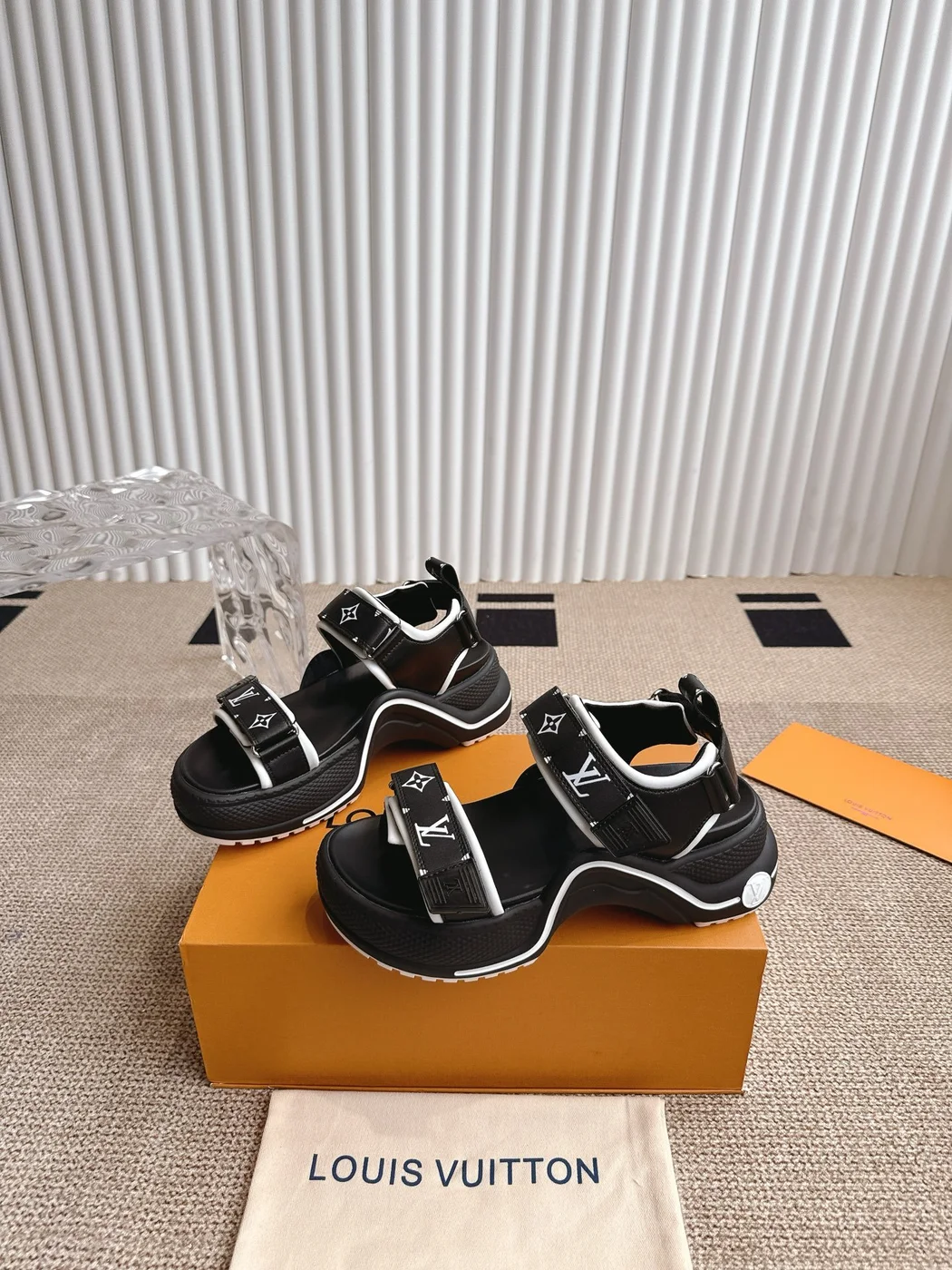 Louis Vuitton Women Black Synthetic Monogram Strap Sandals product view 4