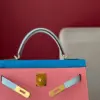 Hermès Kelly 28 Epsom Light Blue/ Electric Blue/Rose Pink Gold Hardware Bag product view 3