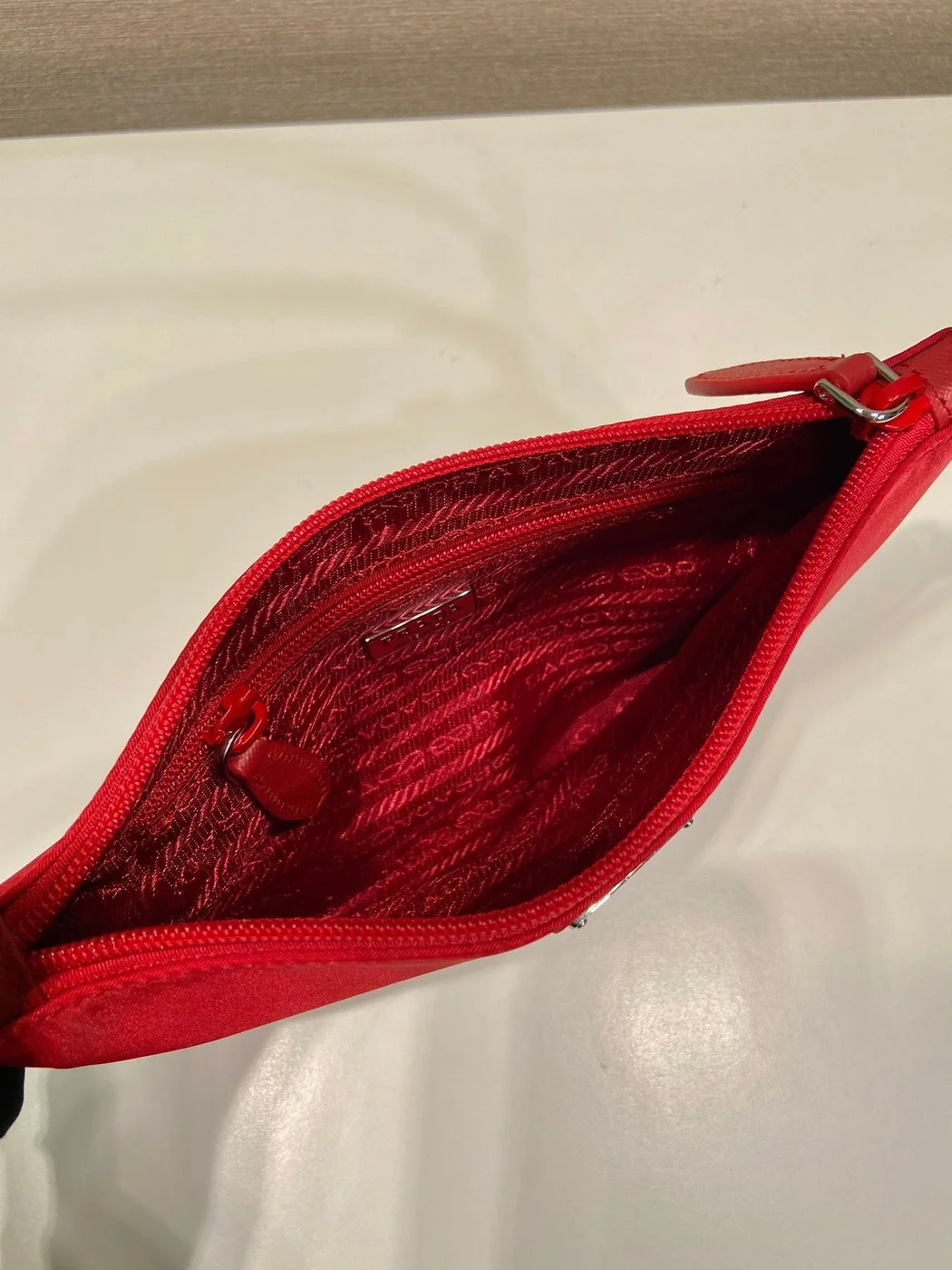 Prada Shoulder Bag 24 With Triangle Logo In Passion Red Re-Nylon Fabric product view 6