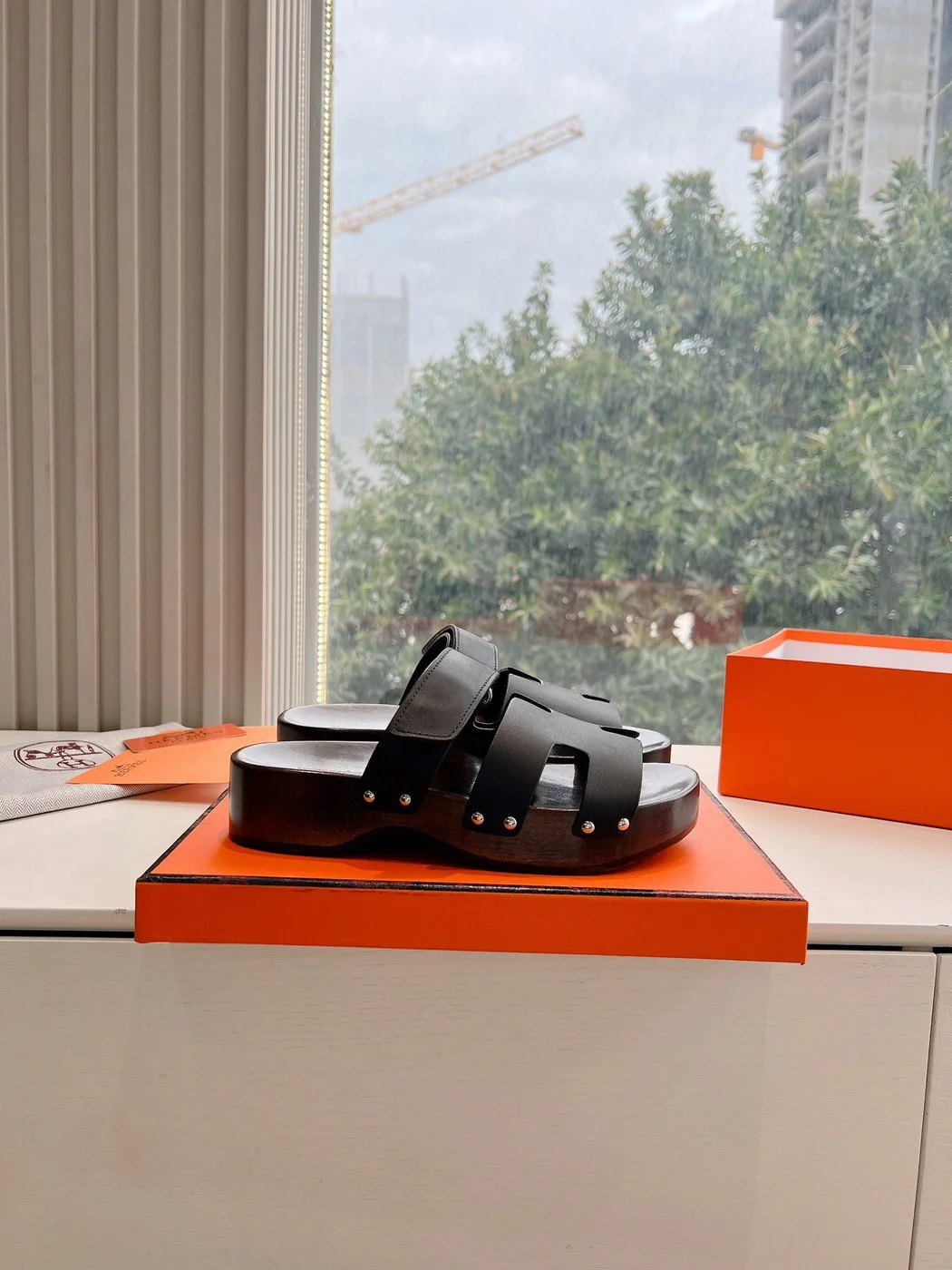 Hermès Women Black Leather Strap Sandals product view 2