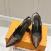 Louis Vuitton Women Brown Leather Patterned Slingback Heels product view 5