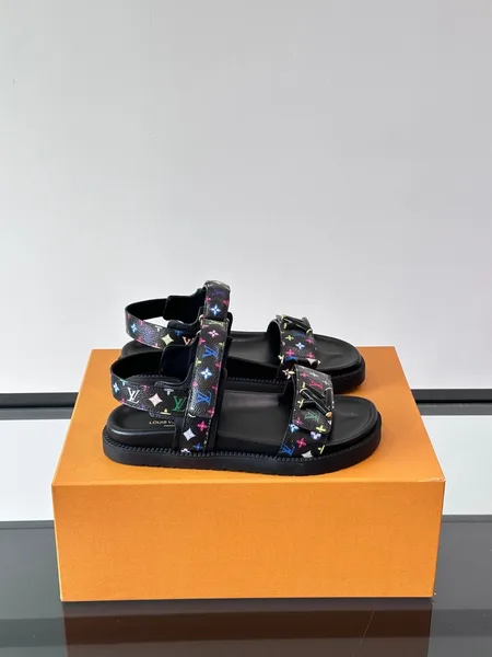 Louis Vuitton Men Black Multicolor Leather Sandals product photo