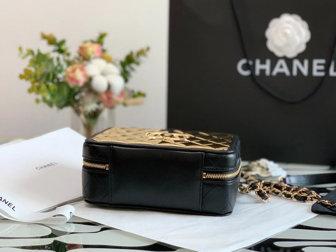 Chanel Vanity Case Black Yellow Box Form Handbags 19 cm product view 5