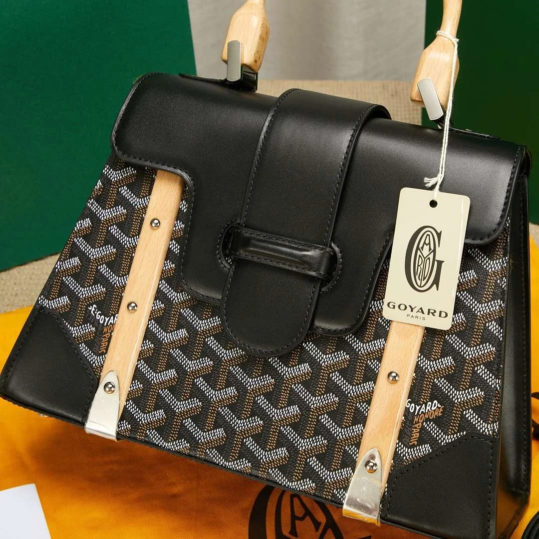 Goyard Saigon Black Handbag With Wooden Handle 28 cm product view 6