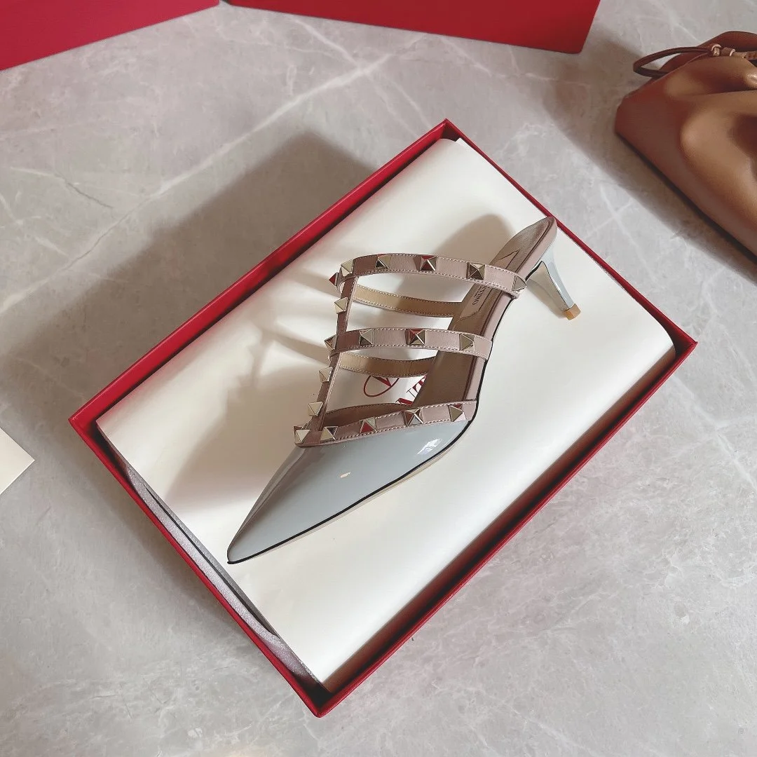 Valentino Women Light Blue Patent Leather Studded Mules product view 6