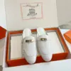 Hermès Women White Leather Mules — Metal-Bar Loafer Style product view 3