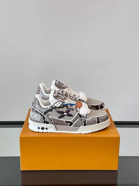 Louis Vuitton Men White And Gray Snakeskin Leather Sneakers product photo