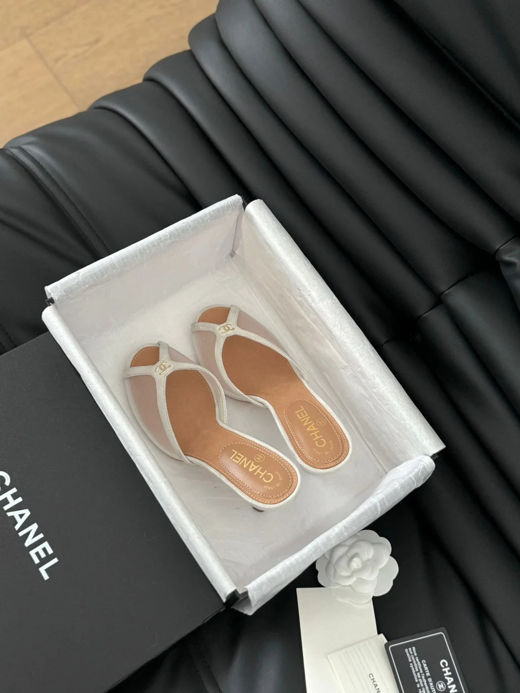 Chanel Women Beige Mesh And Leather Mules product view 1