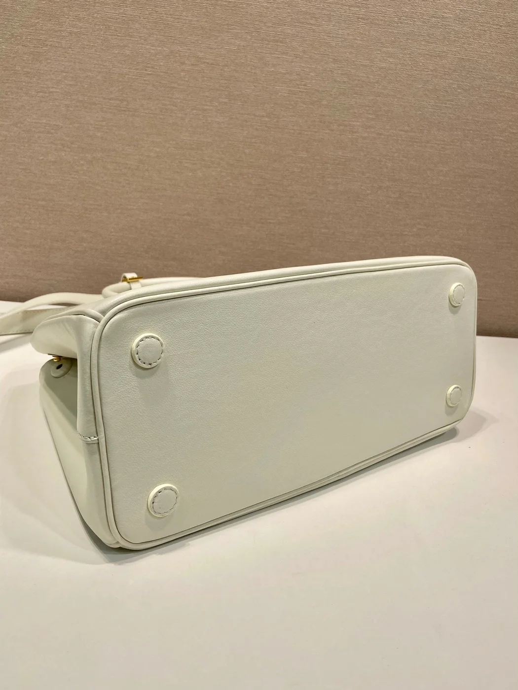 Prada Medium Galleria Bag 28 In White Smooth Calfskin Gold Hardware product view 4