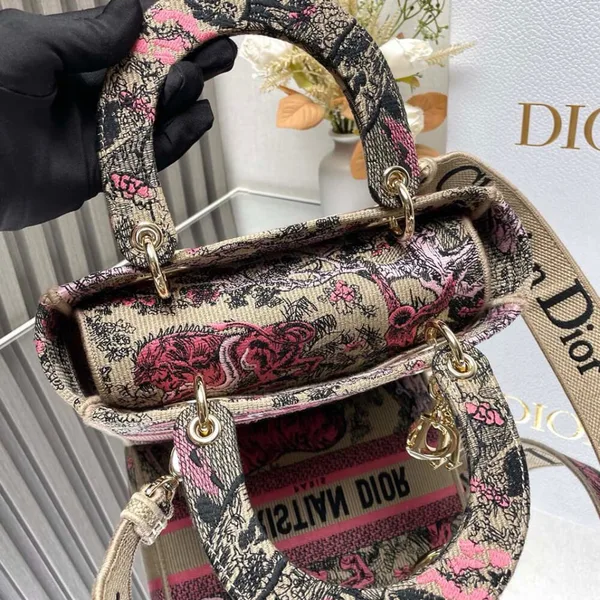 Dior Medium Dioriviera Lady D-Lite Bag — Black and Pink Pattern product view 5
