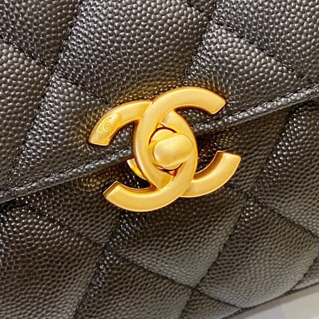 Chanel Handle Woman’s Black Leather Handbags Pebbled Leather 19 cm product view 6