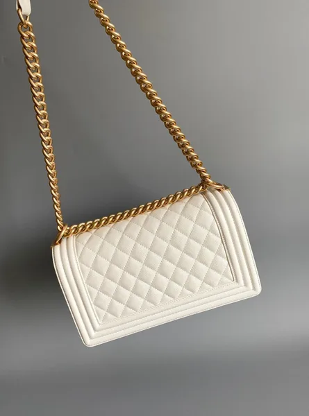 Chanel Medium 25 Boy Bag In White Lambskin Gold Hardware product view 7