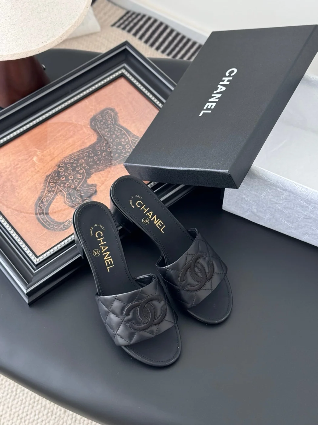 Chanel Women Black Quilted Leather Block Heel Mules product view 6