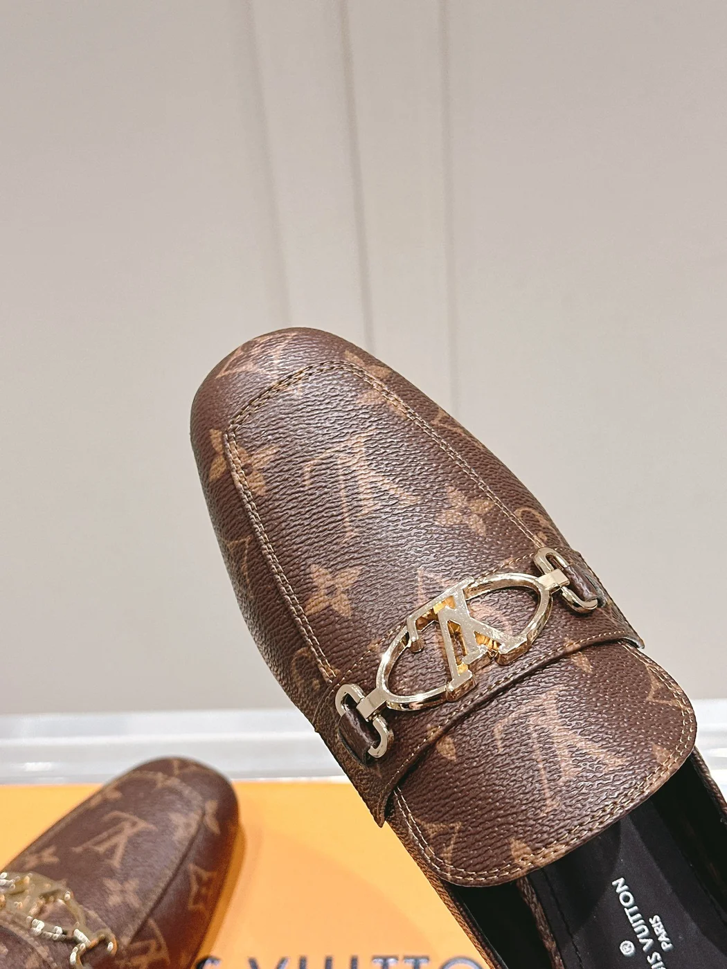 Louis Vuitton Women Brown Leather Mules — Metal-Bar Loafer Style product view 6