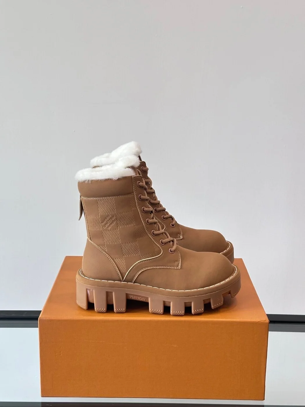 Louis Vuitton Men Tan Leather Fur-Lined Boots product view 1