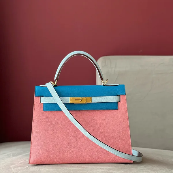 Hermès Kelly 28 Epsom Light Blue/ Electric Blue/Rose Pink Gold Hardware Bag product photo