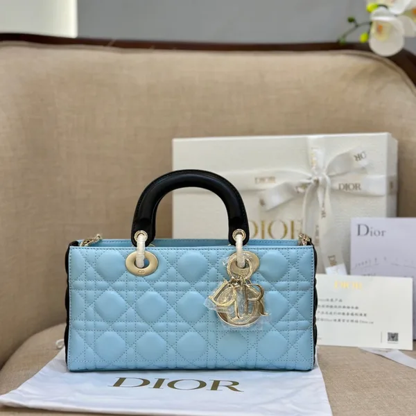 Dior D-Joy Women’s Handbag, Ice Blue Cowhide Leather, 26 cm product photo