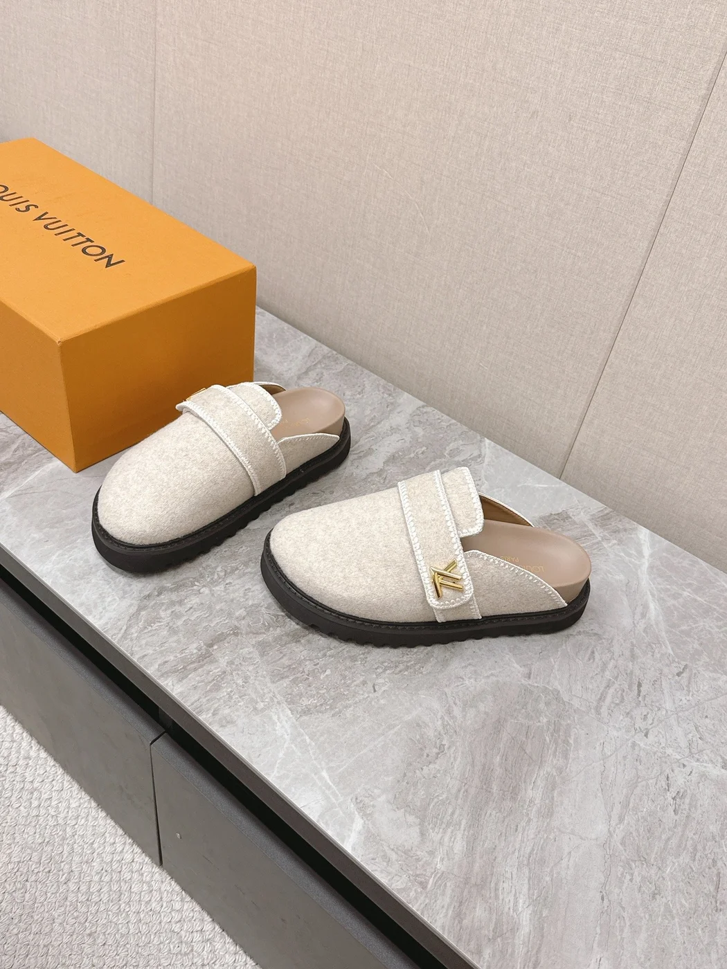 Louis Vuitton Women Beige Wool Mules product view 3