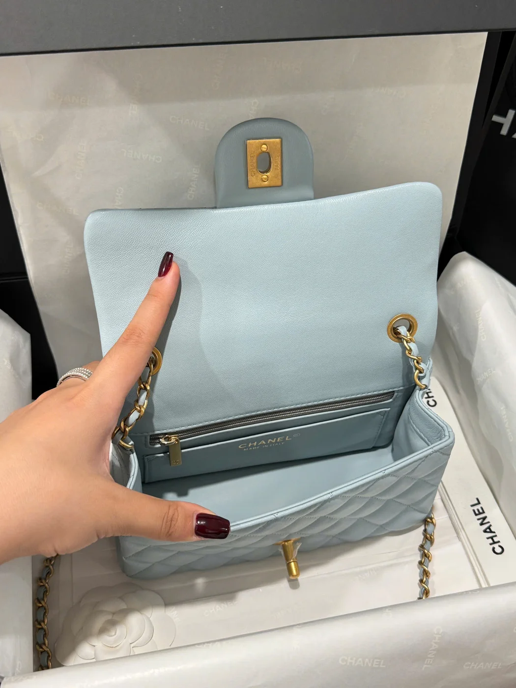 Chanel Classic Bell Bag Handbag Sheepskin Blue Lock Gold 20 cm product view 2