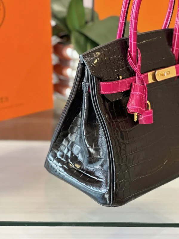 Hermès Birkin 30 Black/Pink Crocodile Leather – Custom Made Bag product view 3