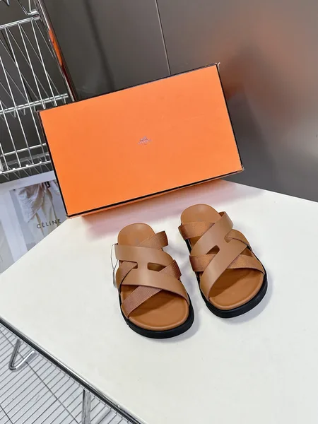 Hermès Women Tan Leather And Fabric Sandals product photo