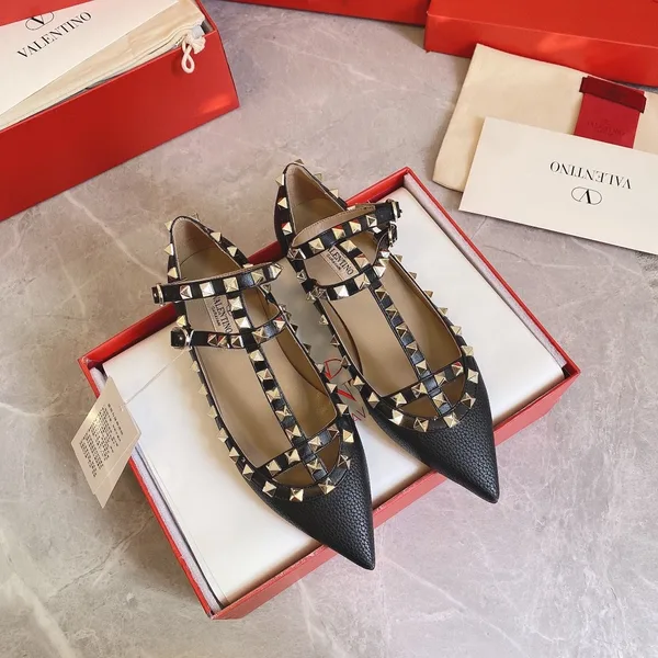 Valentino Women Black Studded T-Strap Flats with Pointed Toe product photo
