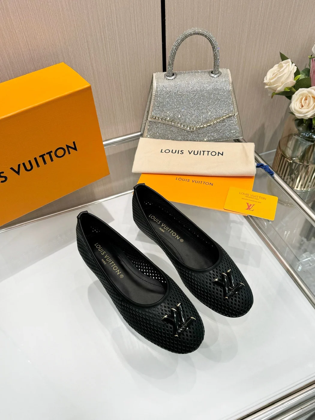 Louis Vuitton Women Black Mesh Ballet Flats product view 4