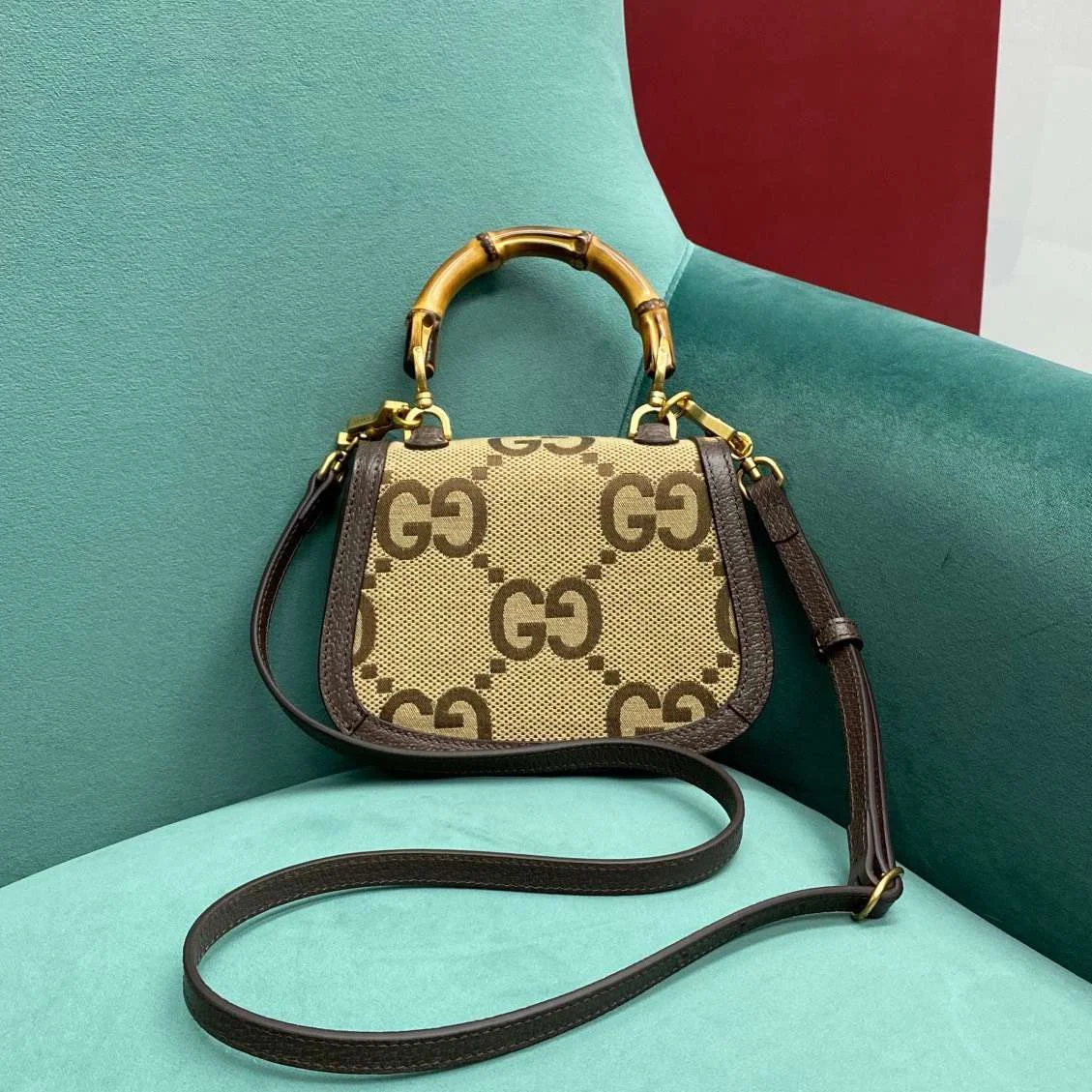 Gucci Bamboo Strap Bag with Brand Logo Pattern 17 cm product view 8