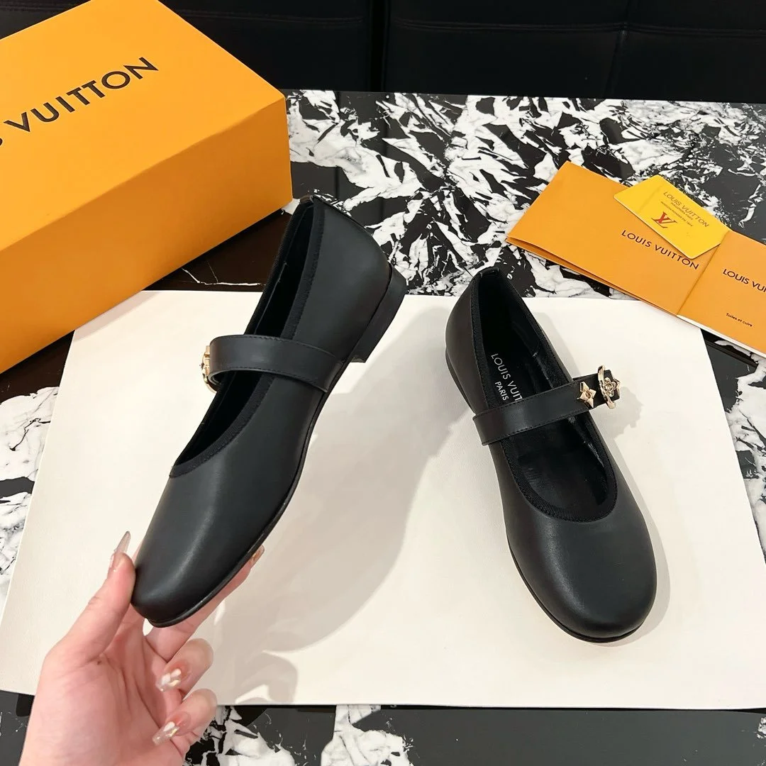 Louis Vuitton Women Black Leather Mary Jane Flats product view 6
