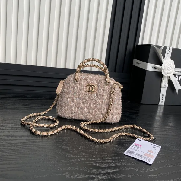 Chanel 24B Cc Quilted Chain Top Handle Pink Tweed / Sequin Bag product photo