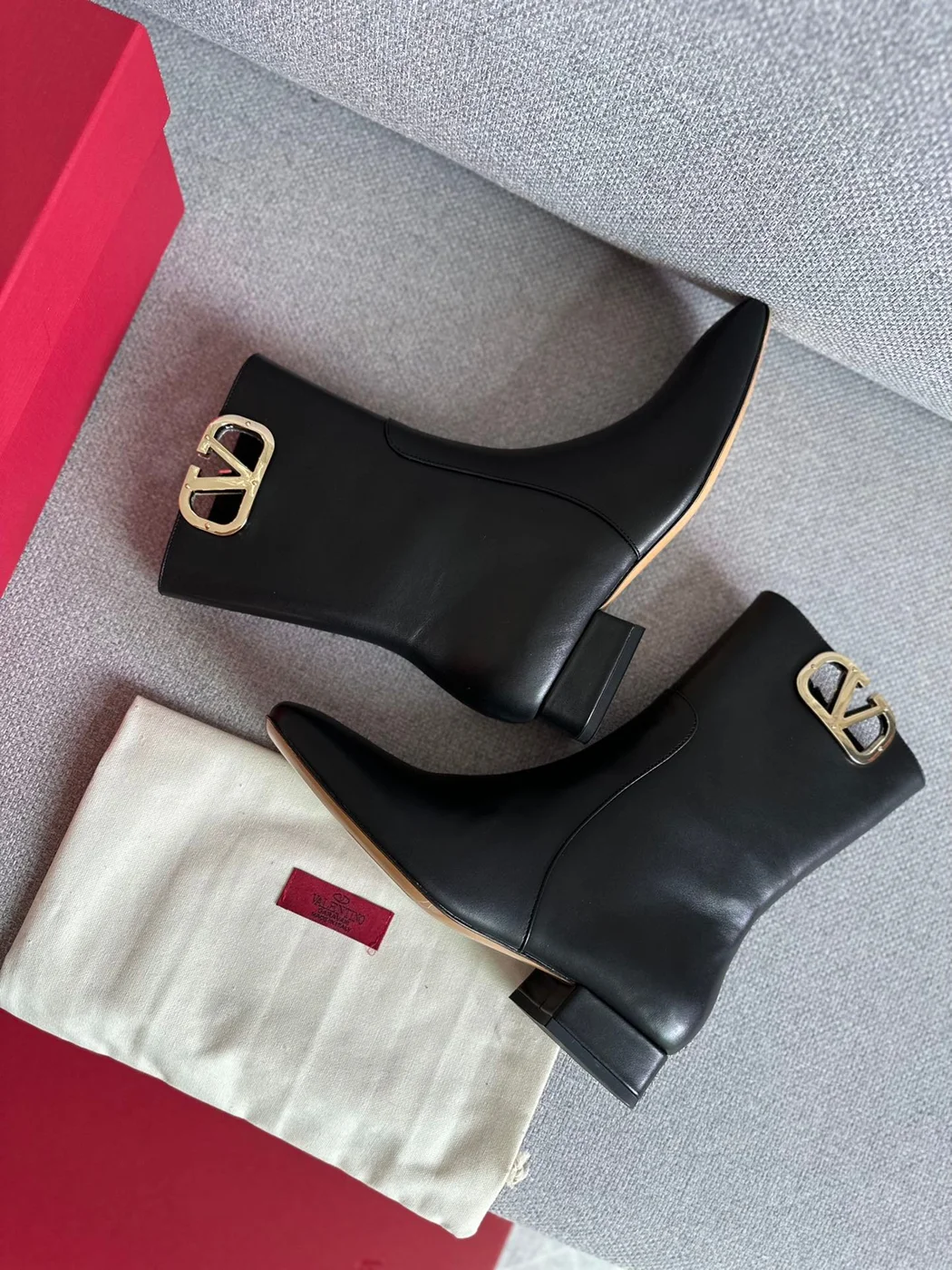 Valentino Women Black Leather Ankle Boots — Side-Zip VLogo Detail product view 6