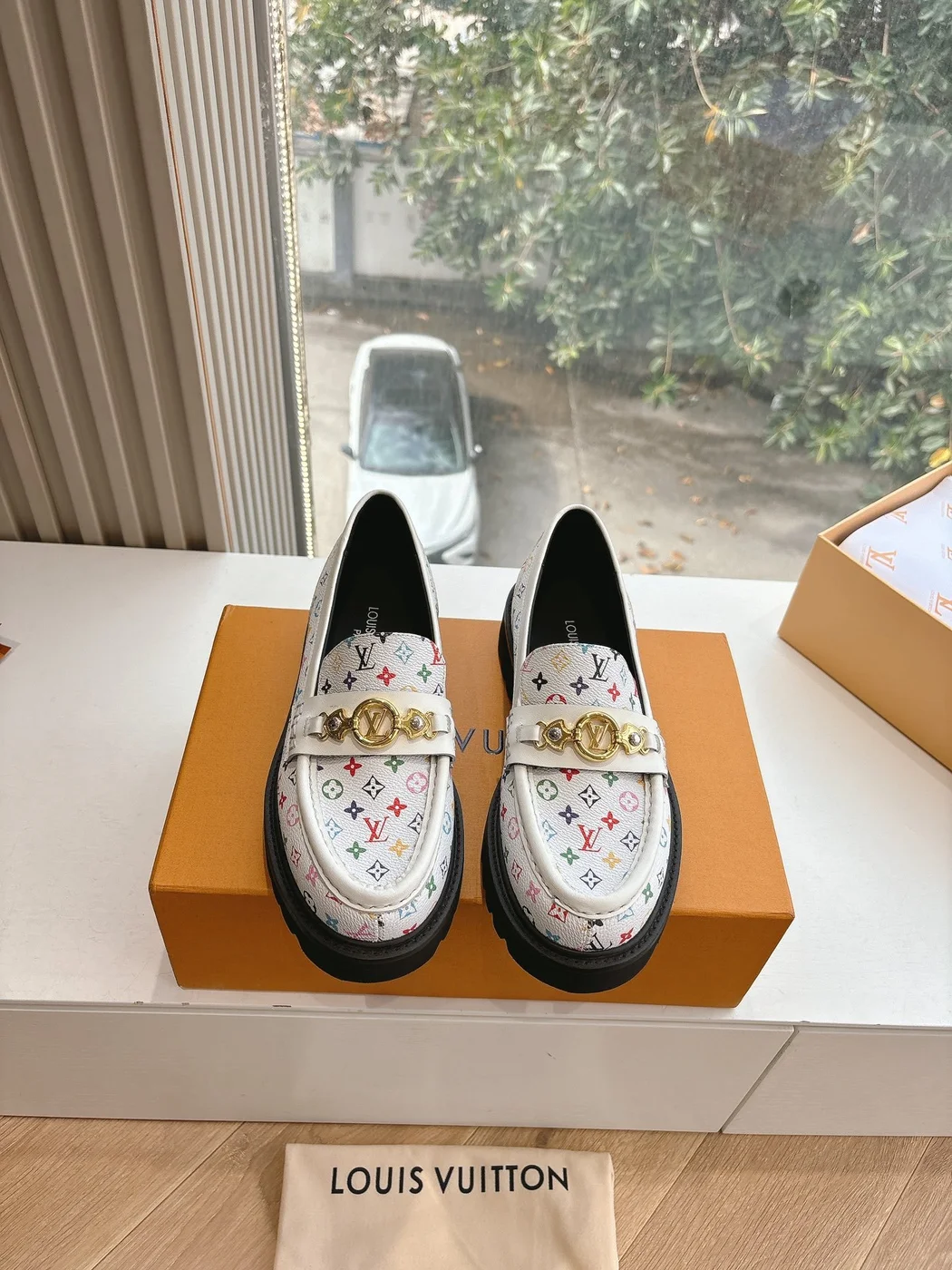 Louis Vuitton Women White Patterned Leather Loafers product view 3