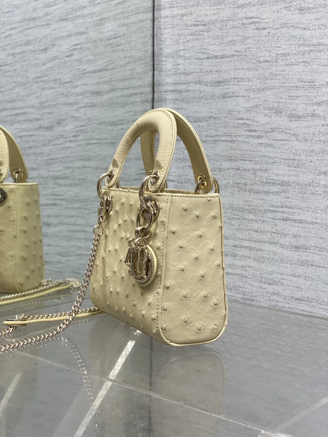 Dior Mini Lady Dior bag in Beige ostrich leather product view 4