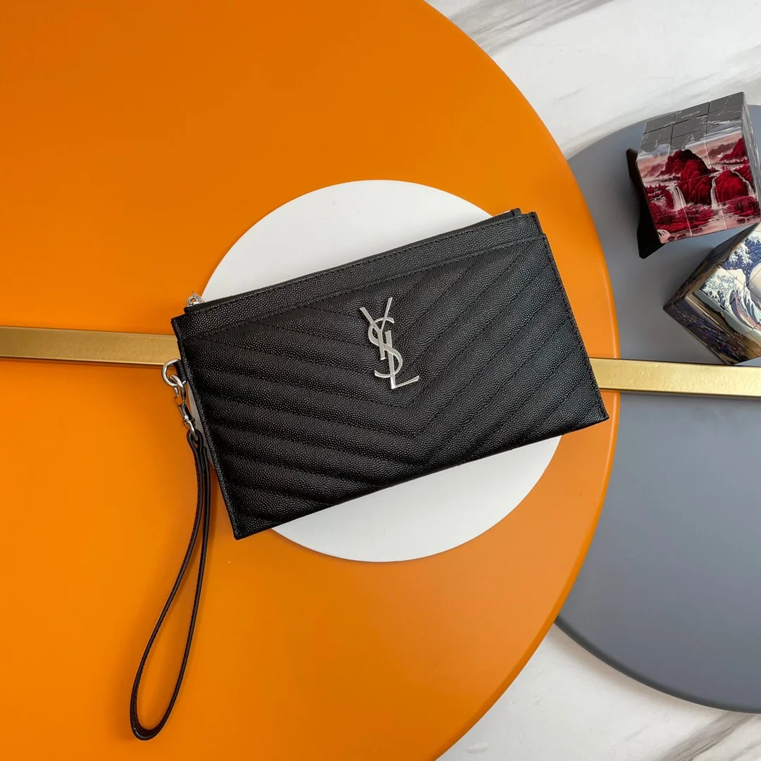Saint Laurent Cassandre MATTELASÈ Large Zipped Pouch In Grain De Poudre Embossed Leather product view 5