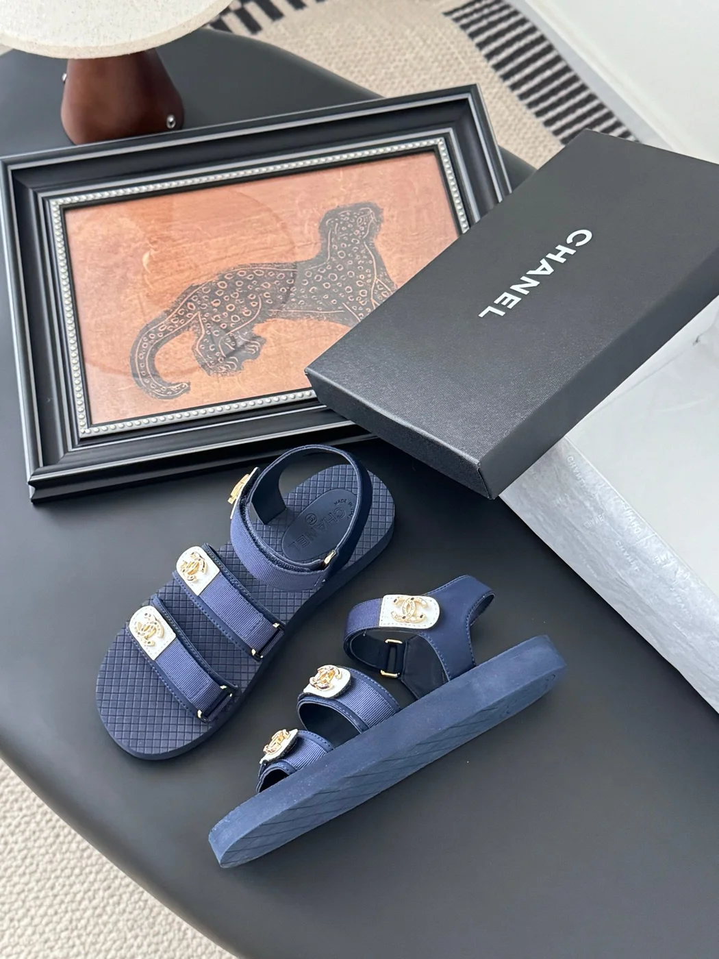 Chanel Women Navy Fabric And Rubber Sandals product view 4