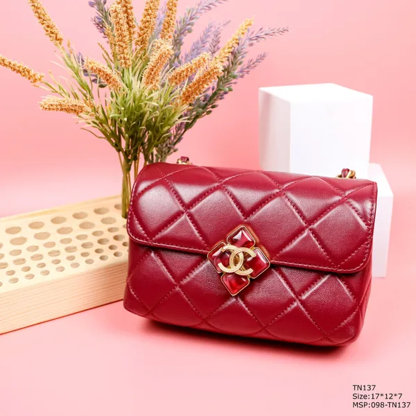 Chanel Woman’s Red Handbag Lock With Stone 17x12x7cm product photo