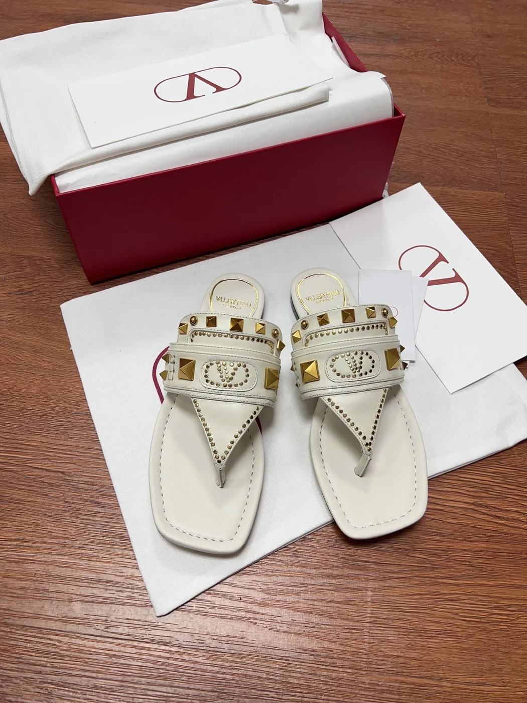 Valentino Women White Leather Studded Sandals product view 1