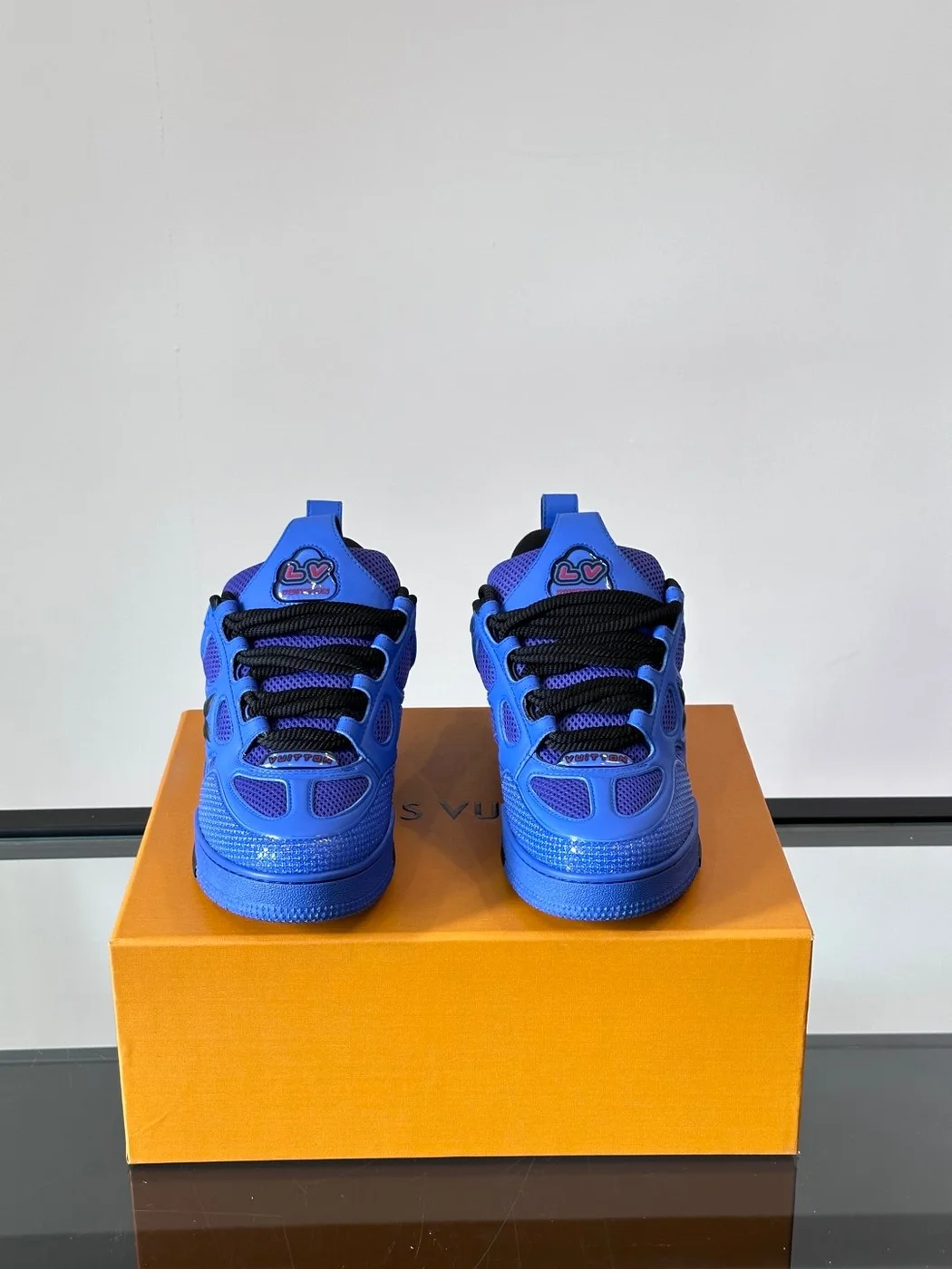 Louis Vuitton Men Blue Mesh And Leather Sneakers product view 2