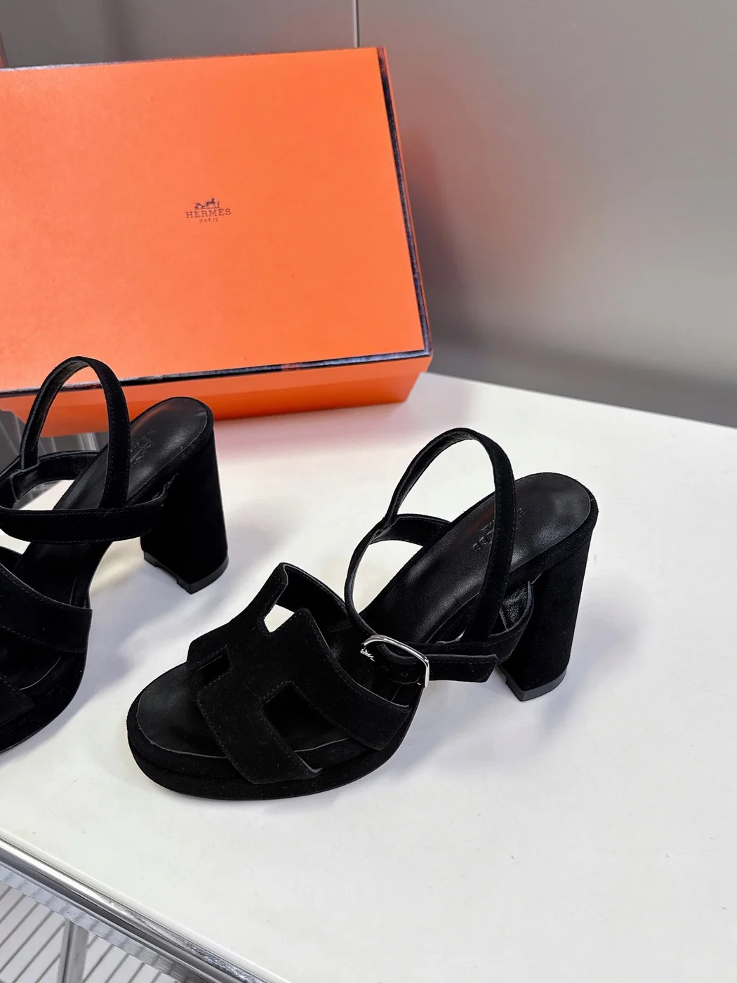 Hermès Women Black Suede Sandals product view 4