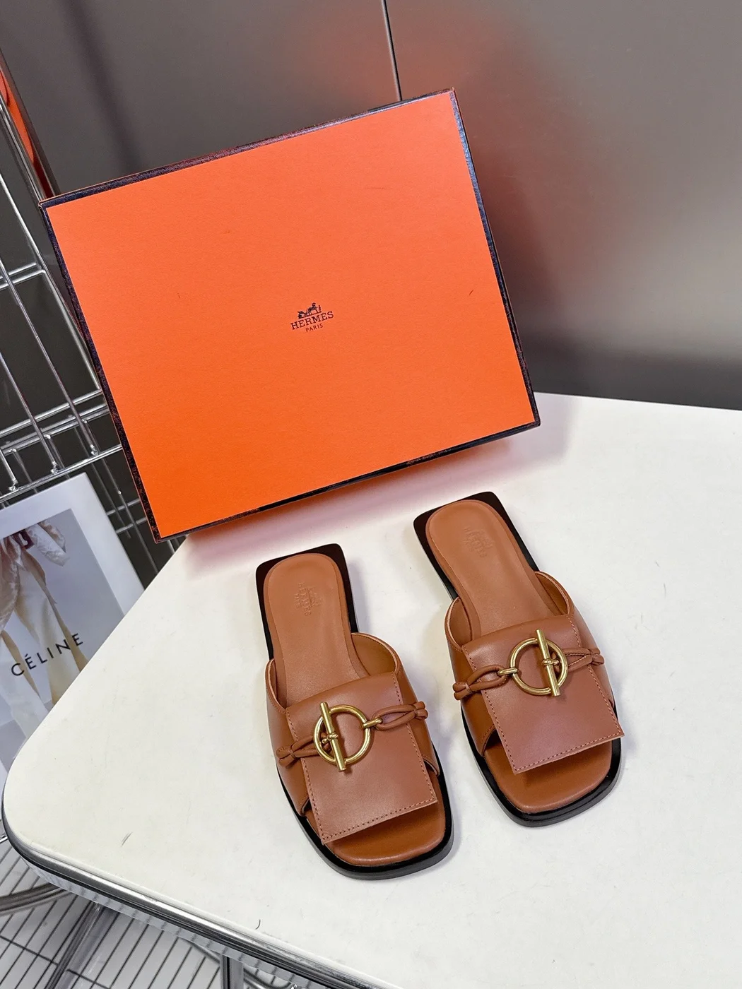 Hermès Women Brown Leather Flat Mules product view 1