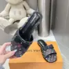 Louis Vuitton Women Black Patterned Leather Bow Slide Sandals product view 4