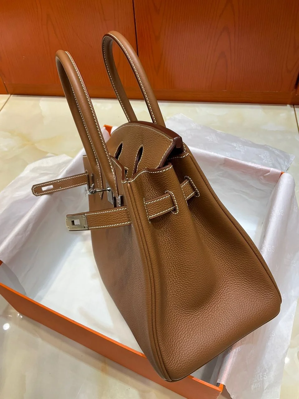 Hermès Brikin 30 Gold with Silver Hardware Bag product view 6