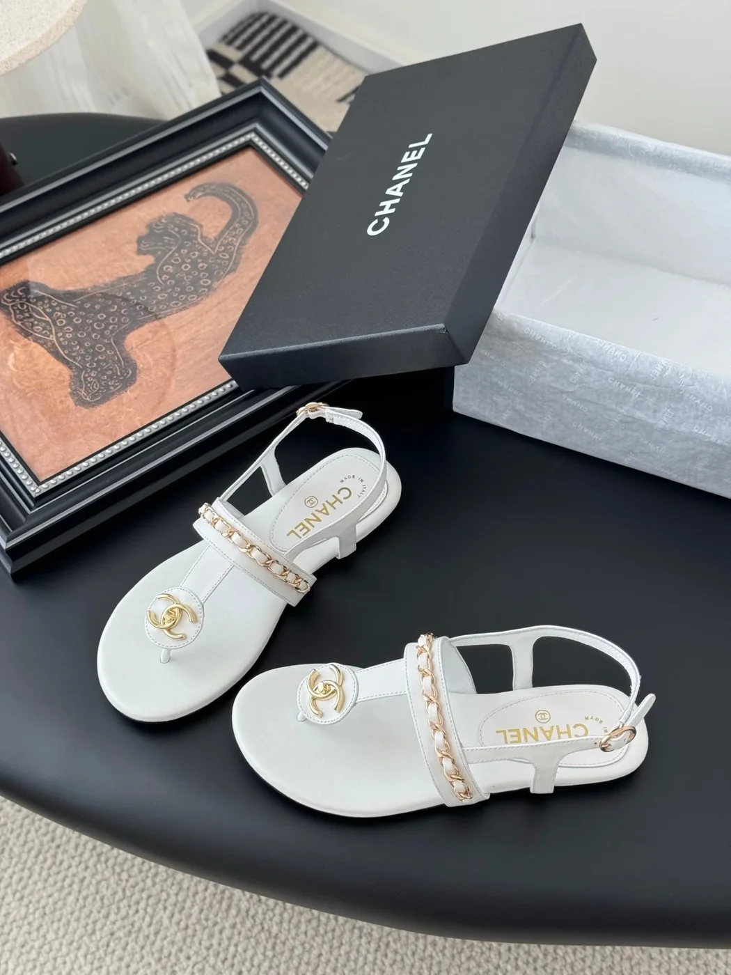 Chanel Women White Leather Sandals product view 2