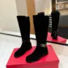 Valentino Women Black Suede Strap Boots — Knee Height product view 3